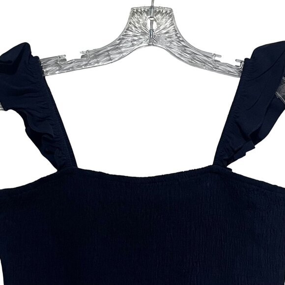 Anrabess Womens Smocked Crop Top Linen Blend Ruffled Straps Blue Size XL - Picture 3 of 9